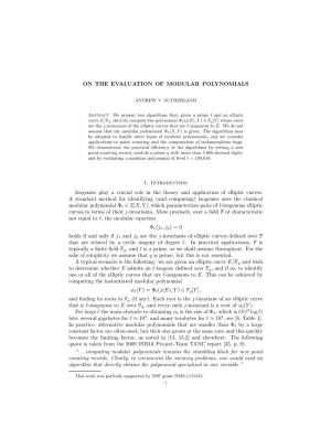 ON the EVALUATION of MODULAR POLYNOMIALS 1. Introduction
