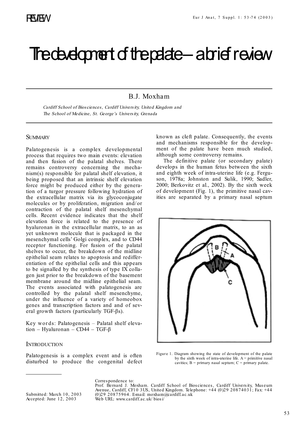 The Development of the Palate – a Brief Review