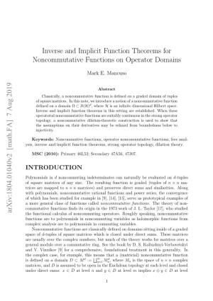 Inverse and Implicit Function Theorems for Noncommutative