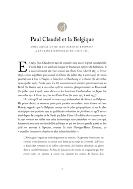 Paul Claudel Et La Belgique