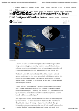 Mission to Slam Spacecraft Into Asteroid Has Begun Final Designvideo Andreview Constructionscience IO9 FIELD GUIDE EARTHER DESIGN PALEOFUTURE