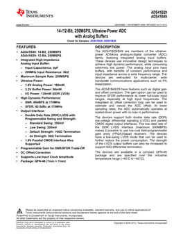 14-/12-Bit, 250MSPS, Ultralow-Power ADC with Analog Buffers Check for Samples: ADS41B29, ADS41B49