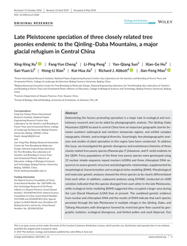 Late Pleistocene Speciation of Three Closely Related Tree Peonies Endemic to the Qinling–Daba Mountains, a Major Glacial Refugium in Central China