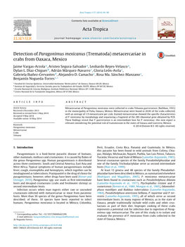 Detection of Paragonimus Mexicanus (Trematoda) Metacercariae in Crabs