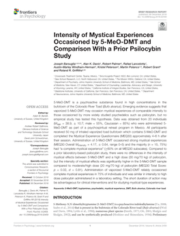 Intensity of Mystical Experiences Occasioned by 5-Meo-DMT and Comparison with a Prior Psilocybin Study