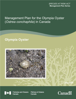 Management Plan for the Olympia Oyster (Ostrea Conchaphila) in Canada