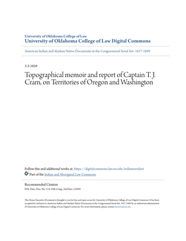 Topographical Memoir and Report of Captain T. J. Cram, on Territories of Oregon and Washington