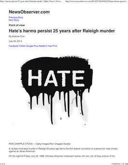 Hate\222S Harms Persist 25 Years After Raleigh Murder | Other Views | Newsobserver.Com
