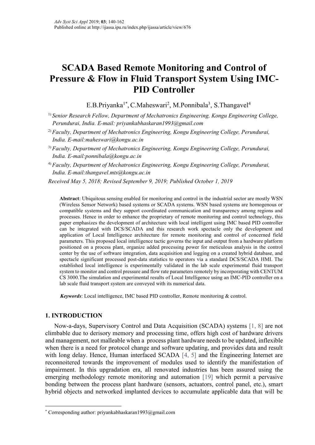 SCADA Based Remote Monitoring and Control of Pressure & Flow In