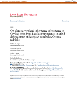 On-Plant Survival and Inheritance of Resistance to Cry1ab Toxin