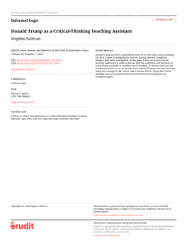 Donald Trump As a Critical-Thinking Teaching Assistant Stephen Sullivan