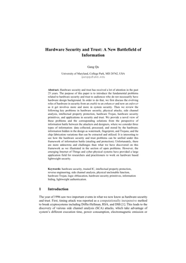 Hardware Security and Trust: a New Battlefield of Information
