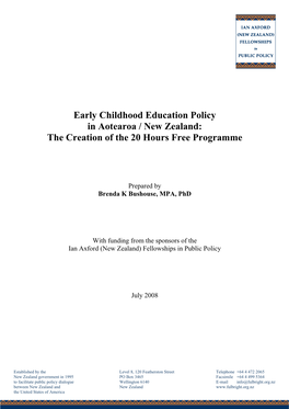 Early Childhood Education Policy in Aotearoa / New Zealand: the Creation of the 20 Hours Free Programme