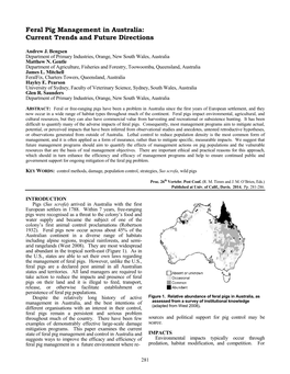 Feral Pig Management in Australia: Current Trends and Future Directions