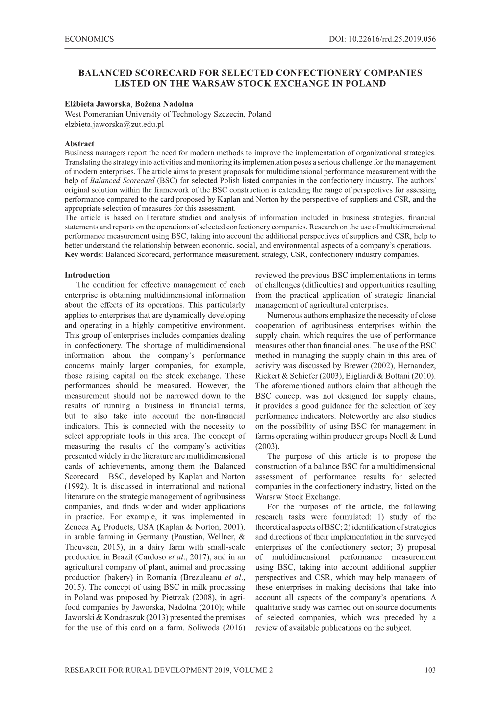 Balanced Scorecard for Selected Confectionery Companies Listed on the Warsaw Stock Exchange in Poland