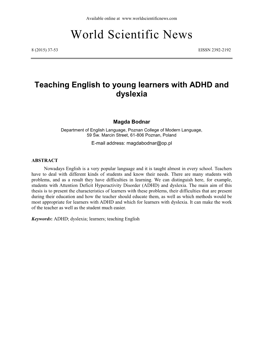 Teaching English to Young Learners with ADHD and Dyslexia