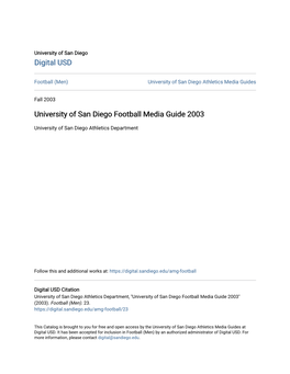 University of San Diego Football Media Guide 2003