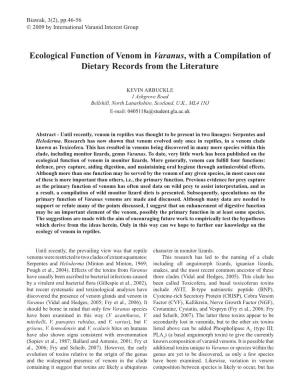 Ecological Function of Venom in Varanus, with a Compilation of Dietary Records from the Literature