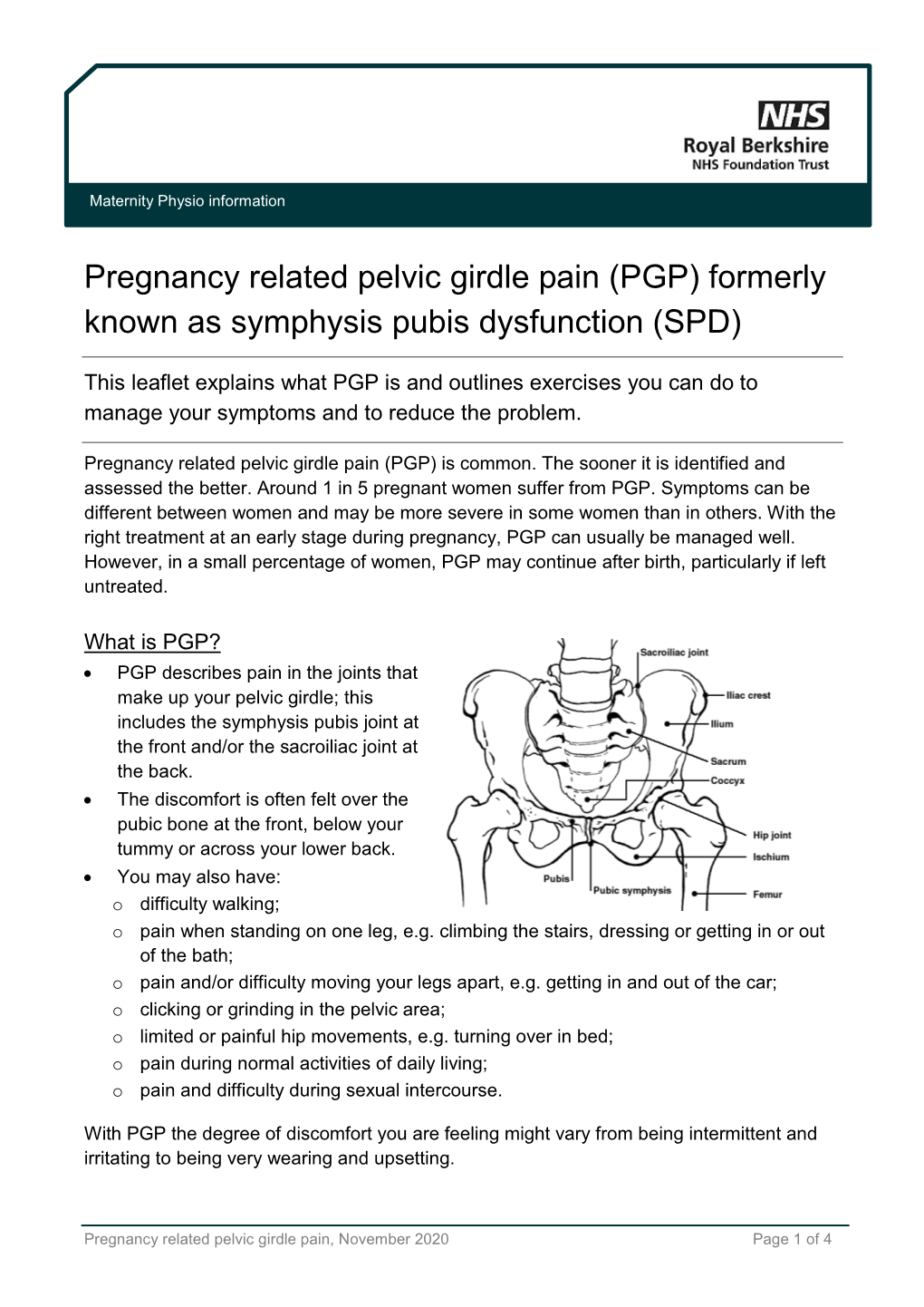 Pelvic Girdle Pain (PGP) Formerly Known As Symphysis Pubis Dysfunction (SPD)