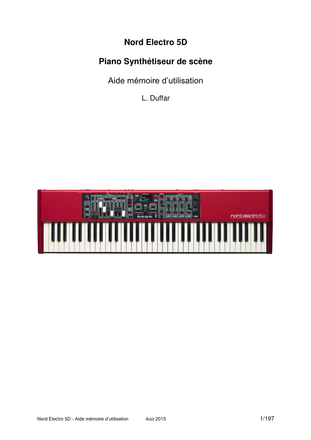 Nord Electro 5D Piano Synthétiseur De Scène Aide Mémoire D'utilisation