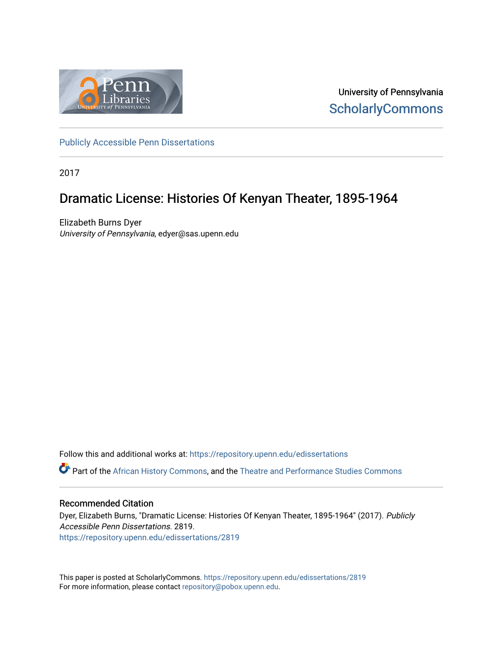 Dramatic License: Histories of Kenyan Theater, 1895-1964