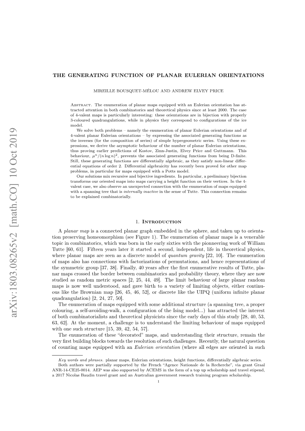 Arxiv:1803.08265V2 [Math.CO] 10 Oct 2019 of Both Combinatorialists and Theoretical Physicists Since the Early Days of This Study [28, 40, 53, 63, 62]