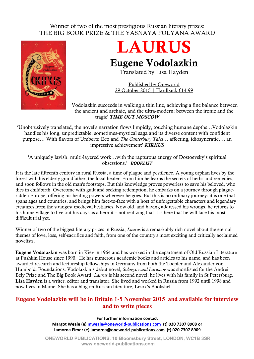 LAURUS Eugene Vodolazkin Translated by Lisa Hayden