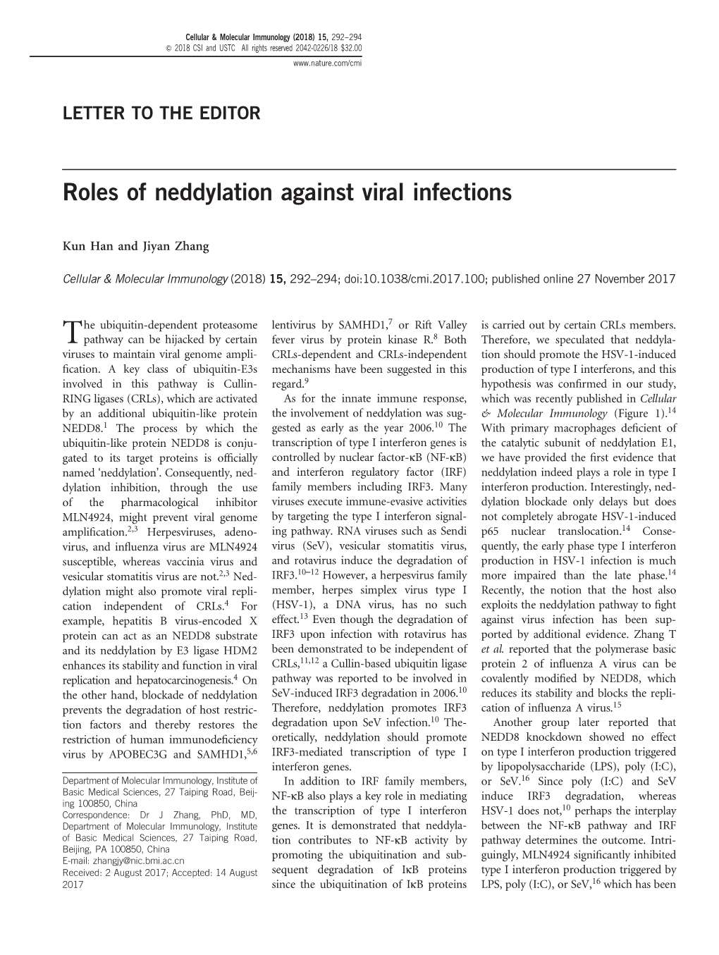 Roles of Neddylation Against Viral Infections