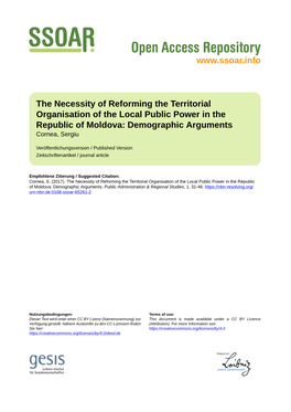 The Necessity of Reforming the Territorial Organisation of the Local Public Power in the Republic of Moldova: Demographic Arguments Cornea, Sergiu