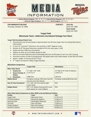 Target Field Minnesota Twins– Daktronics Scoreboard Package Fact Sheet