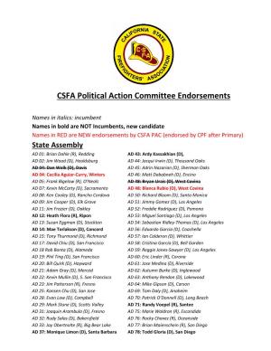 CSFA Political Action Committee Endorsements