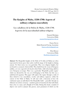 The Knights of Malta, 1530-1798: Aspects of Military-Religious Masculinity