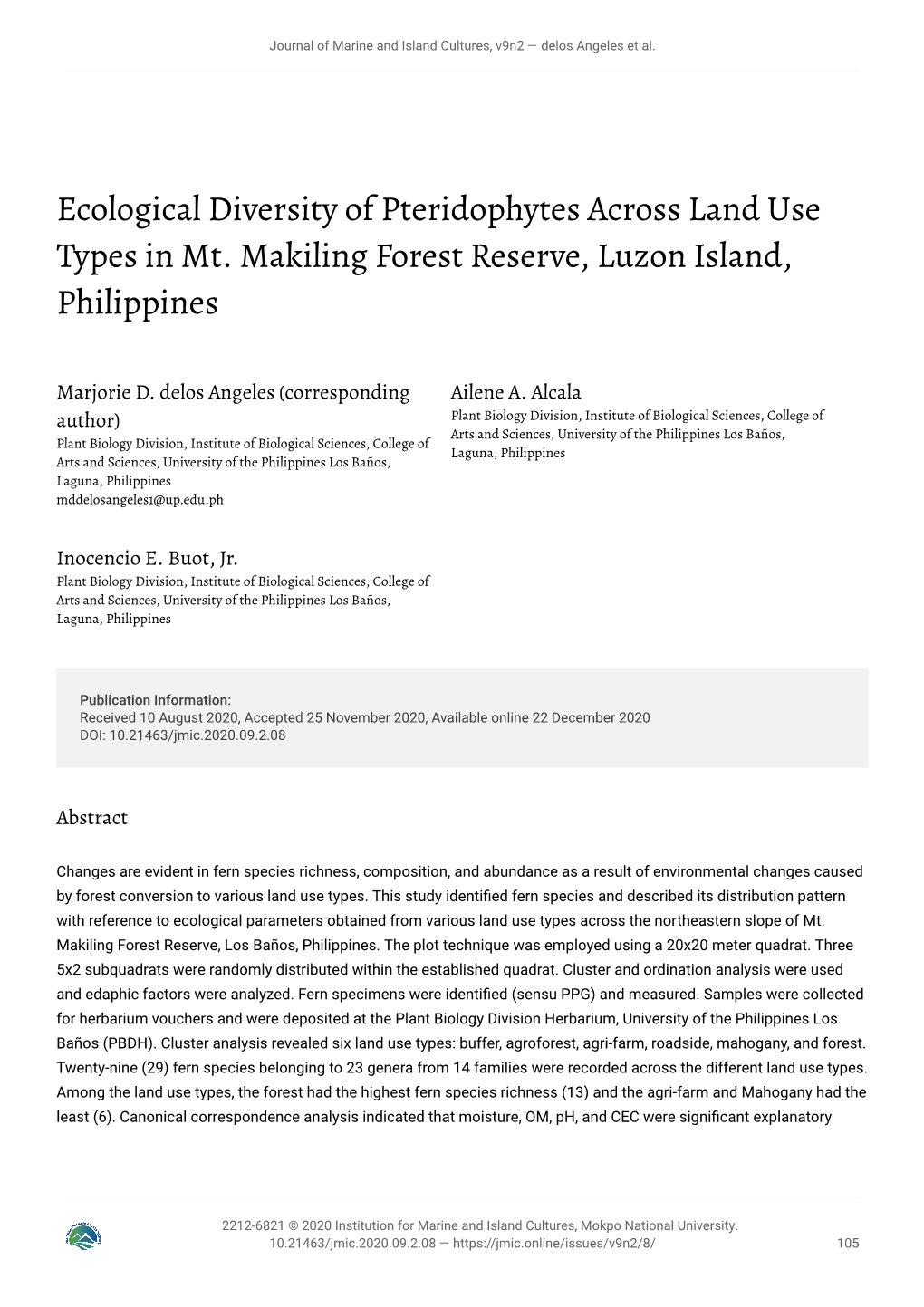 Ecological Diversity of Pteridophytes Across Land Use Types in Mt