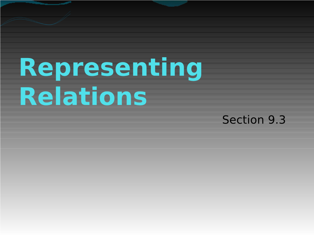 Representing Relations Section 9.3 Representing Relations Using Matrices A Relation Between Finite Sets Can Be Represented Using a Zero- One Matrix