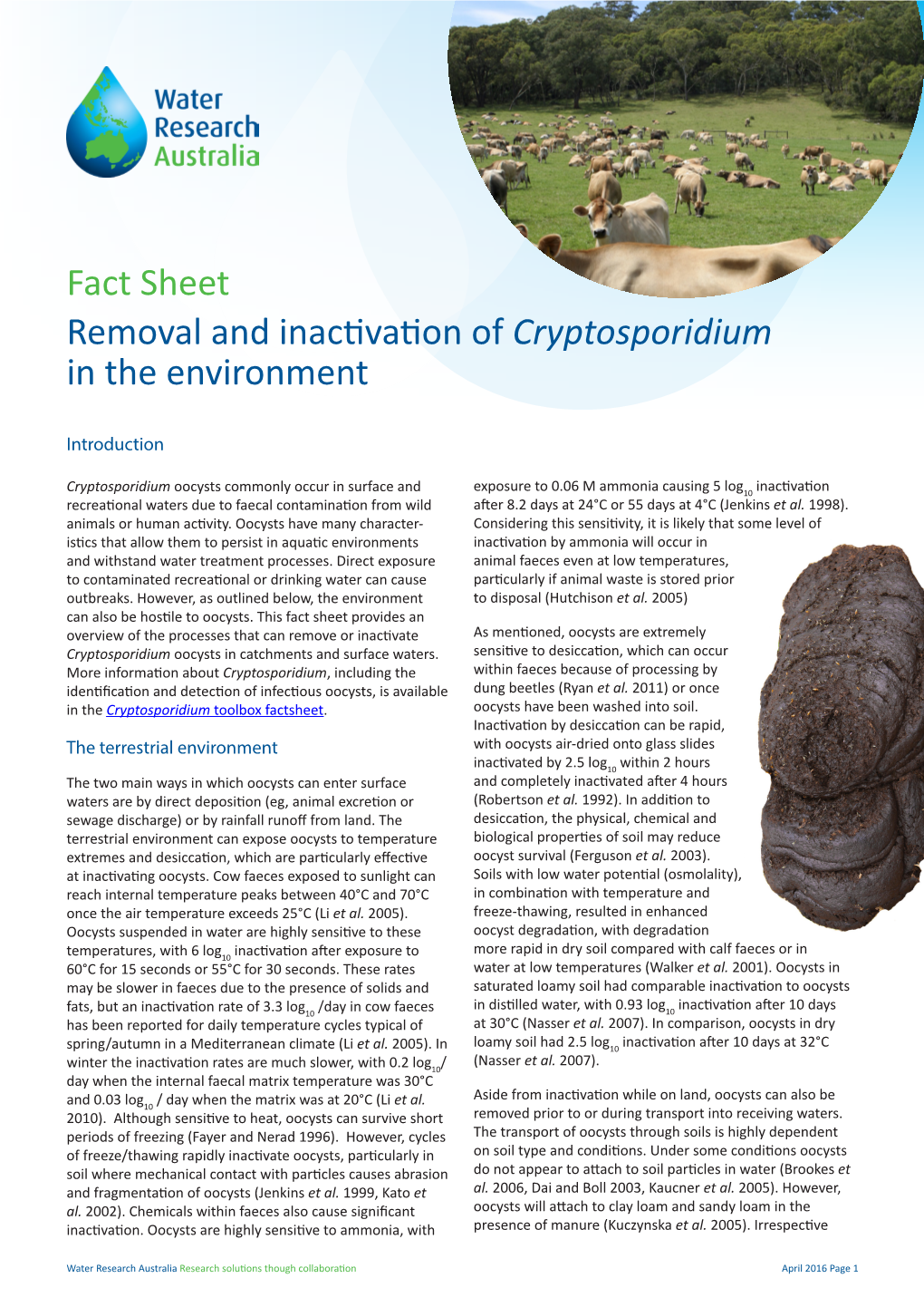 Fact Sheet Removal and Inactivation of Cryptosporidium in the Environment