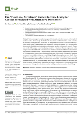 Can “Functional Sweetener” Context Increase Liking for Cookies Formulated with Alternative Sweeteners?