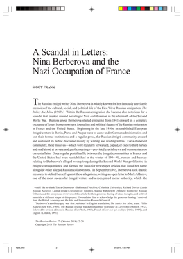 Nina Berberova and the Nazi Occupation of France