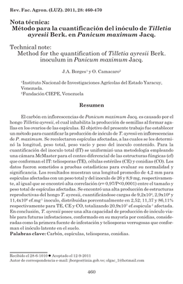Método Para La Cuantificación Del Inóculo De Tilletia Ayresii Berk. En Panicum Maximum Jacq