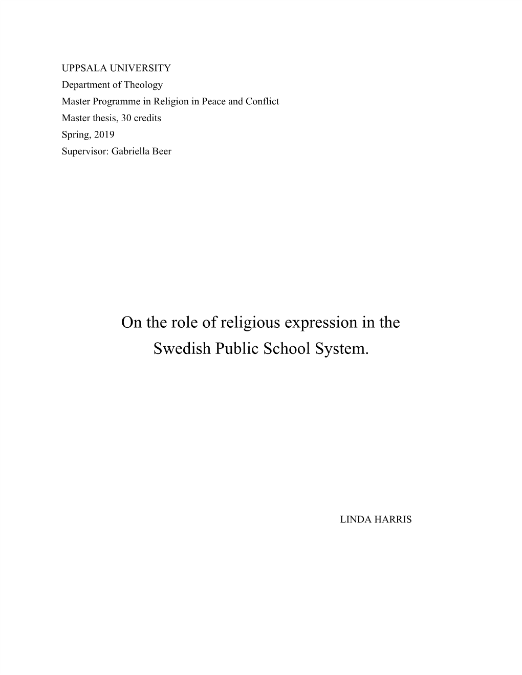 On the Role of Religious Expression in the Swedish Public School System