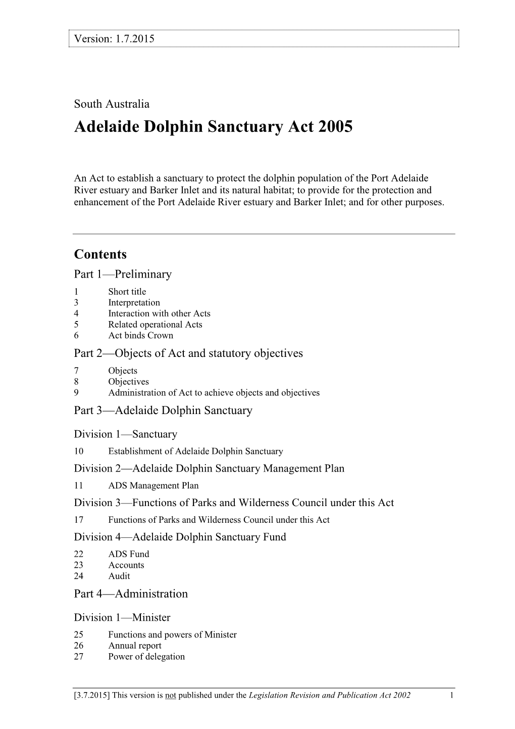 Adelaide Dolphin Sanctuary Act 2005