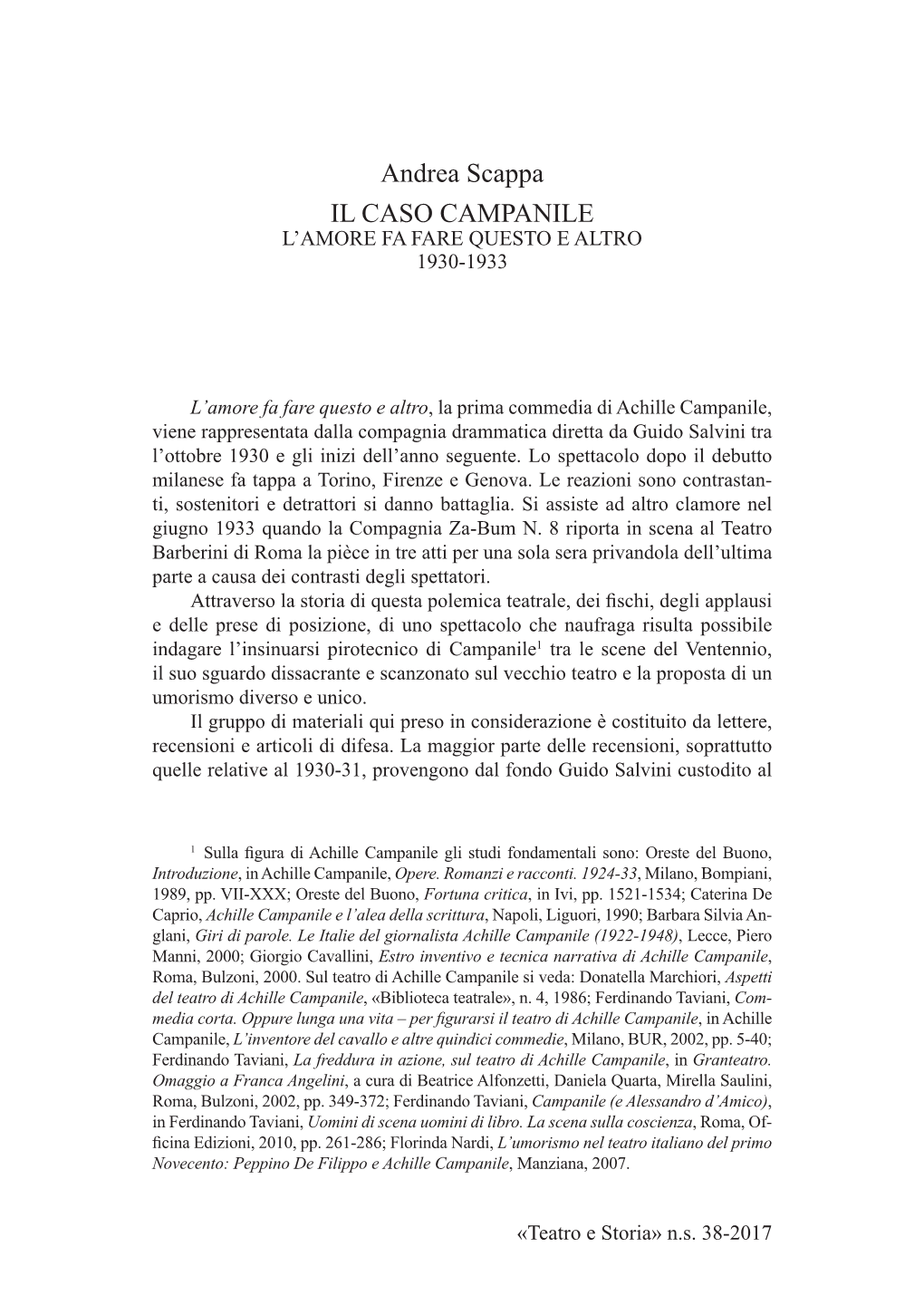 Andrea Scappa IL CASO CAMPANILE L’AMORE FA FARE QUESTO E ALTRO 1930-1933