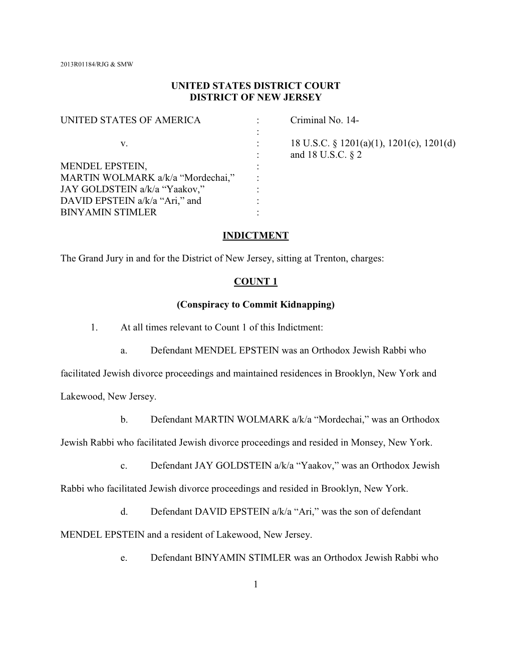 Epstein, Mendel Et Al. Indictment