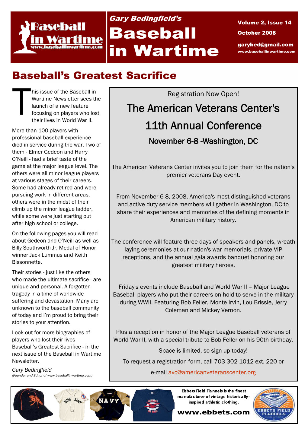 Baseball in Wartime Newsletter