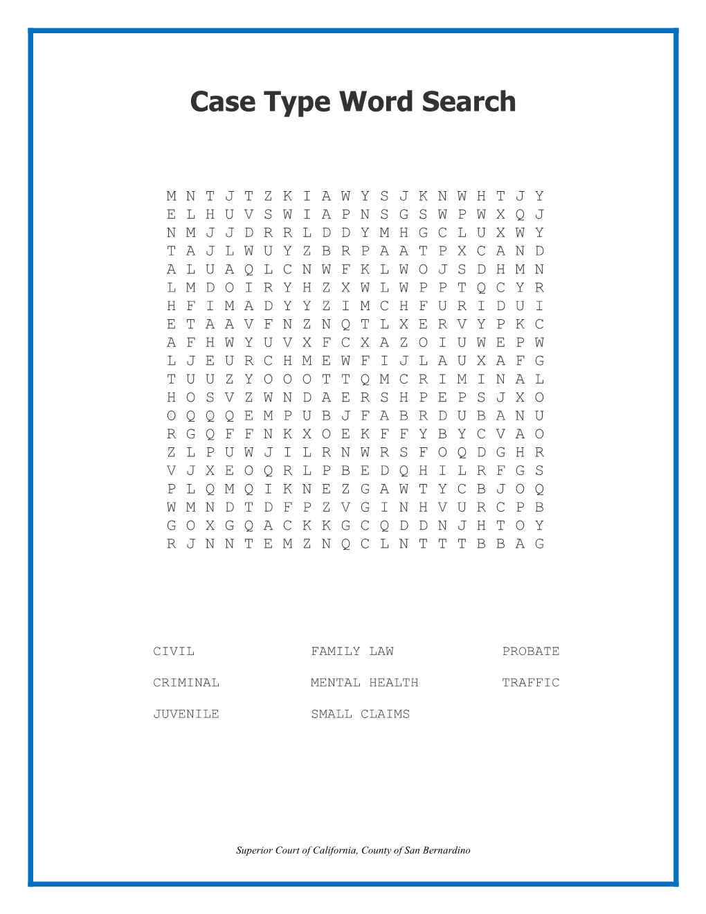 Case Type Word Search