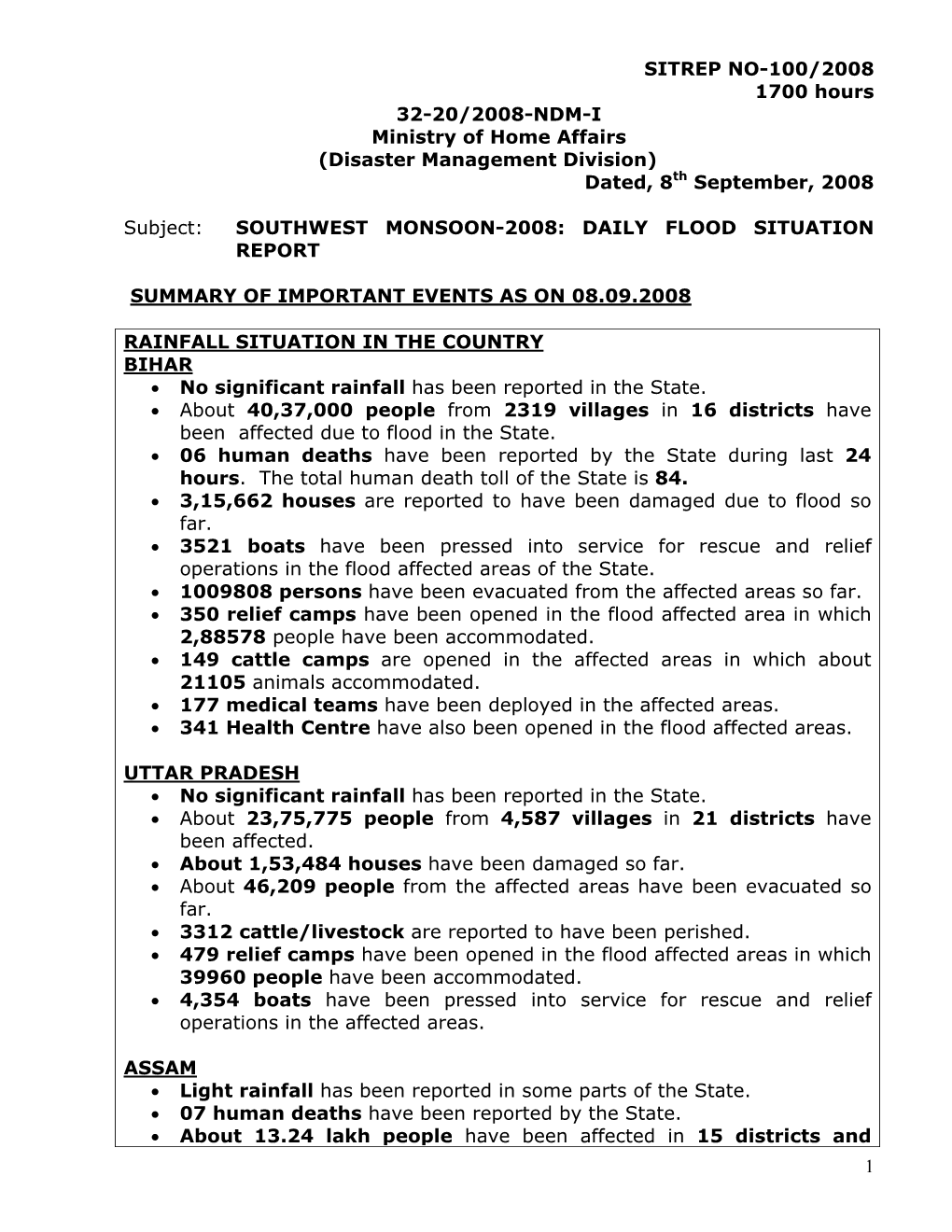 Sitrep 8Th September 2008