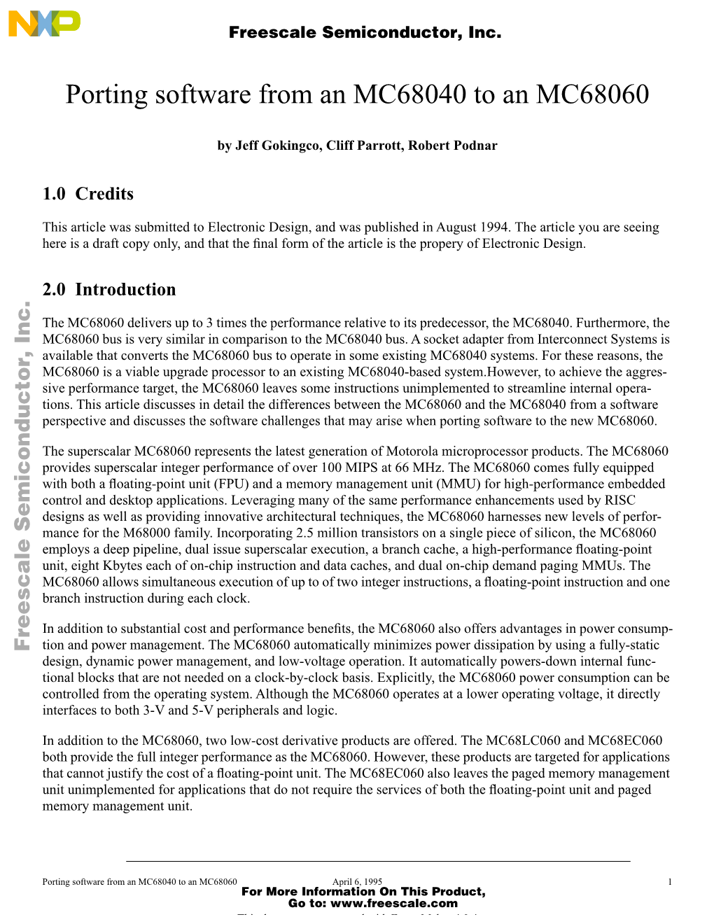 Porting Software from an MC68040 to an MC68060