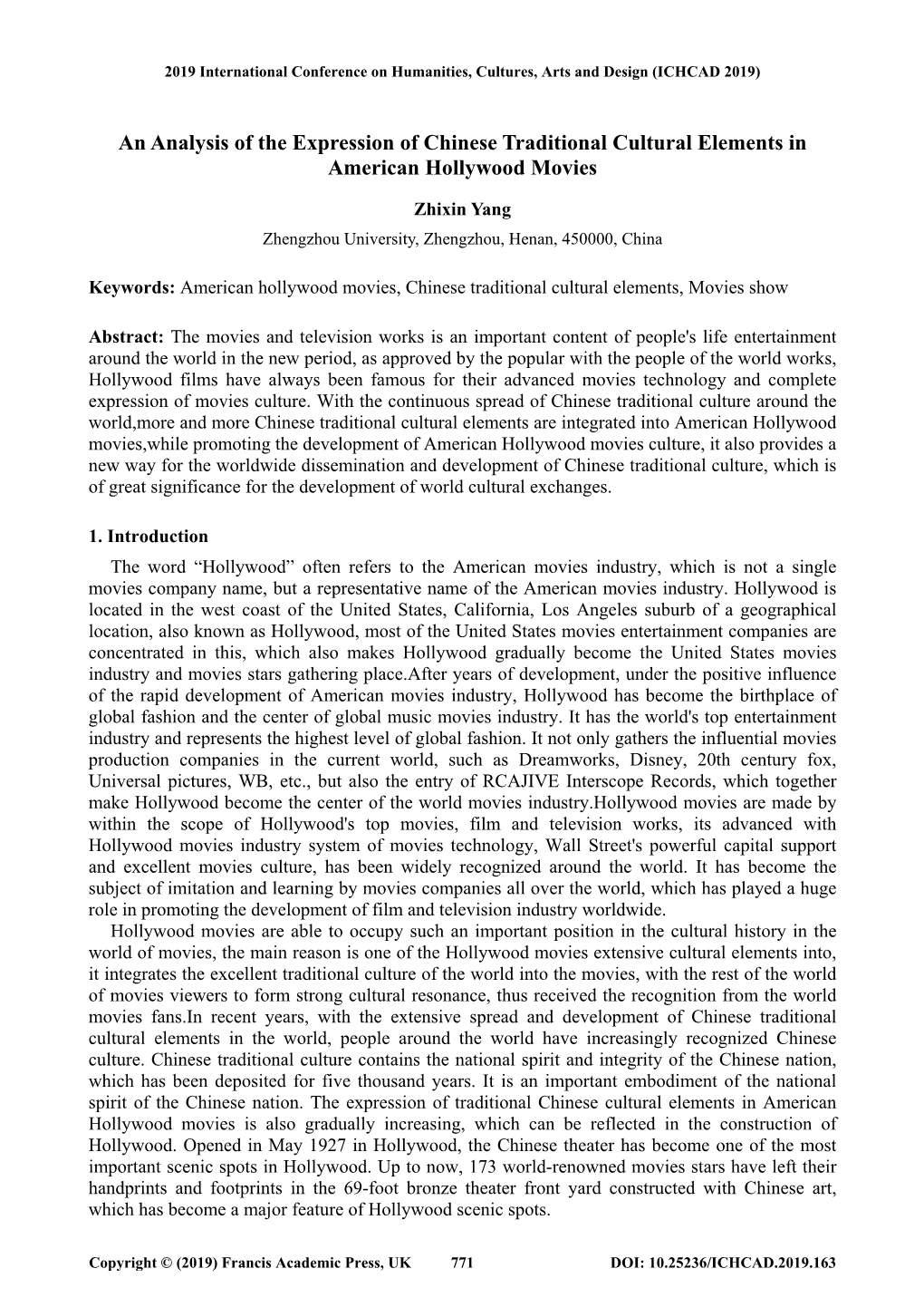 An Analysis of the Expression of Chinese Traditional Cultural Elements in American Hollywood Movies