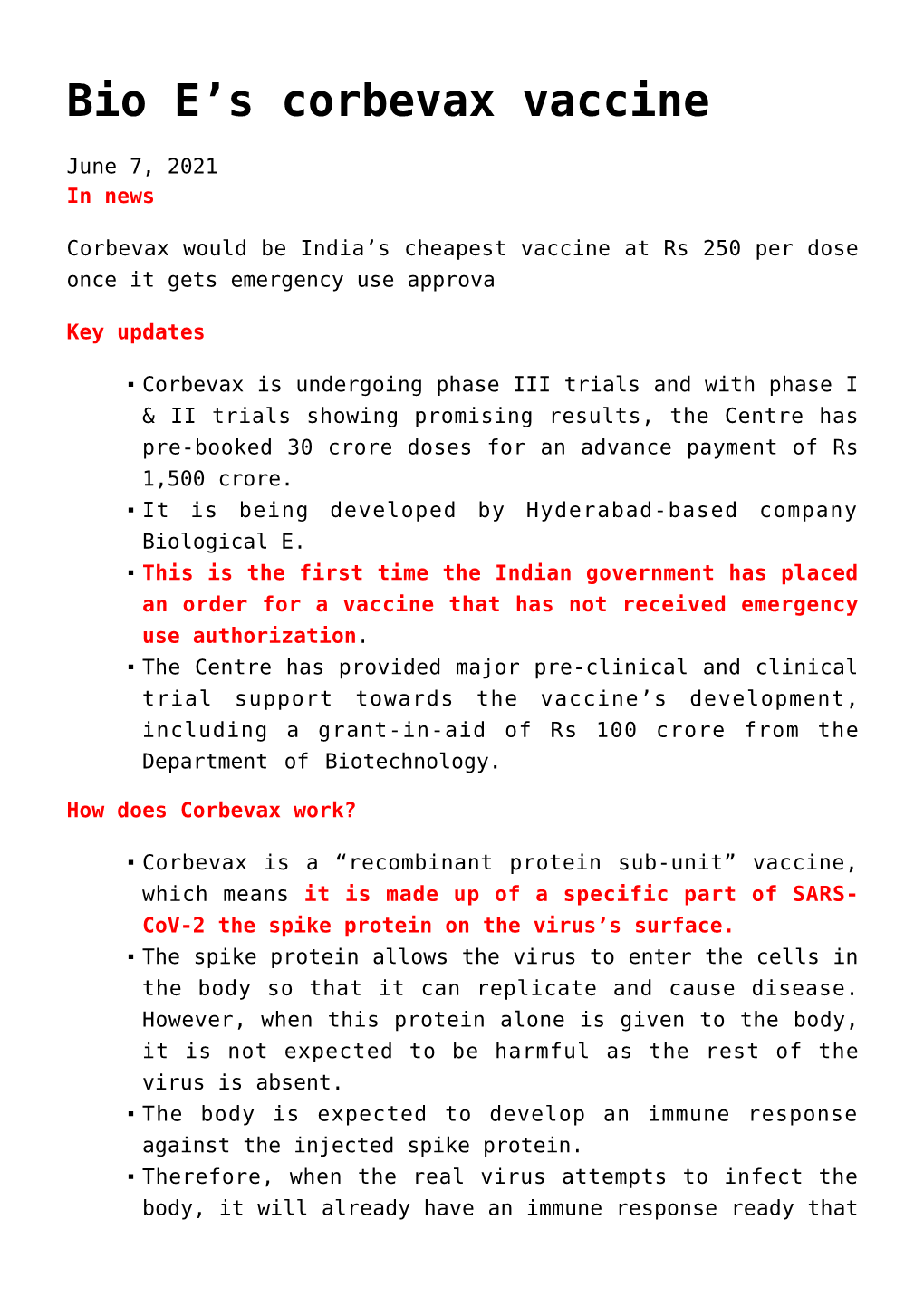 S Corbevax Vaccine