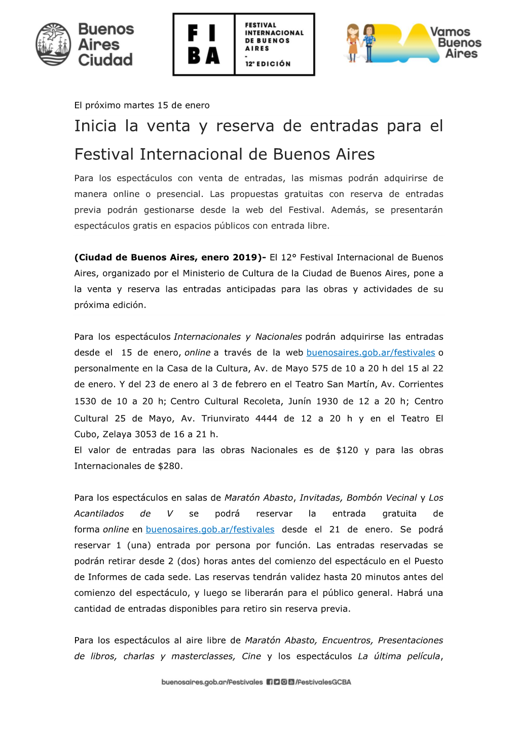 Inicia La Venta Y Reserva De Entradas Para El Festival Internacional De Buenos Aires