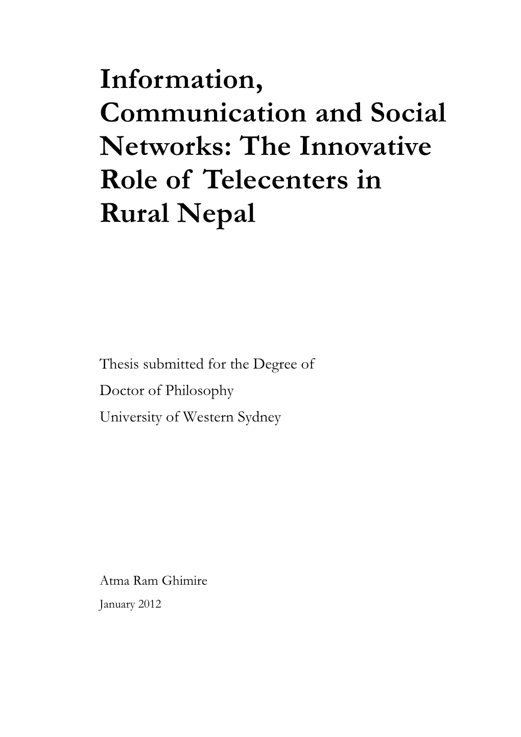 The Innovative Role of Telecenters in Rural Nepal